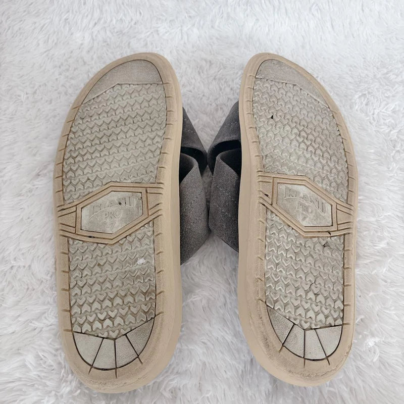 Island Slipper Suede Cross-Strap Sandals Gray 7 US/25cm Made in Hawaii