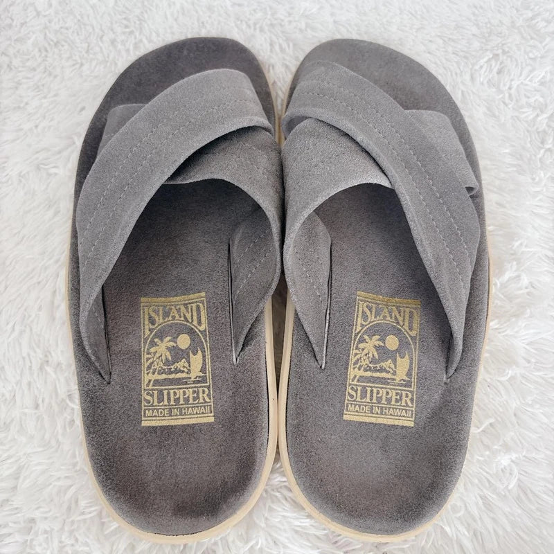 Island Slipper Suede Cross-Strap Sandals Gray 7 US/25cm Made in Hawaii