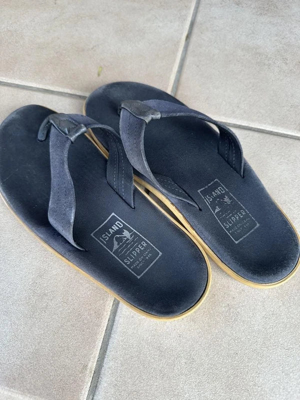 Island Slipper Navy Suede Sandals 26cm Beach Slides Rubber Sole