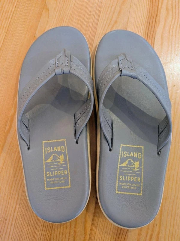 Island Slipper Leather Flip Flops Gray 26cm Mint No Box Men's Sandals