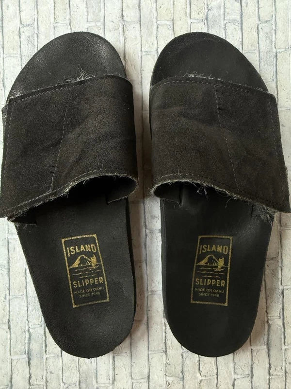 Island Slipper Men's Black Suede Sandals 26cm/US8 UK7 Pre-Owned Excellent