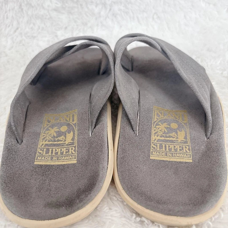 Island Slipper Suede Cross-Strap Sandals Gray 7 US/25cm Made in Hawaii