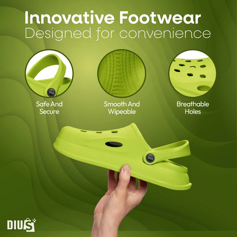 DIUS EVA Medical Clogs Unisex Green Slip On Shoes Lightweight Sandals Size 6.5