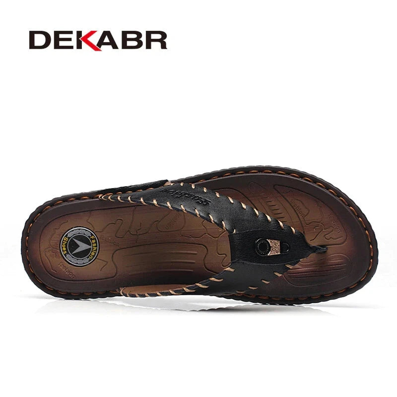 DEKABR Brand Leather Summer Men Slippers Beach Sandals Comfort Men Casual Shoes