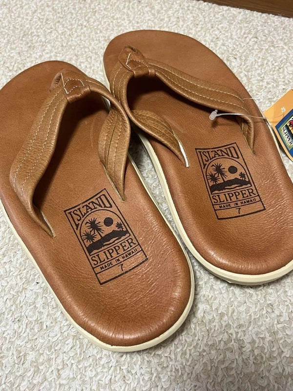 Island Slipper Leather Beach Sandals Brown 25cm Mint Unused Made in Hawaii
