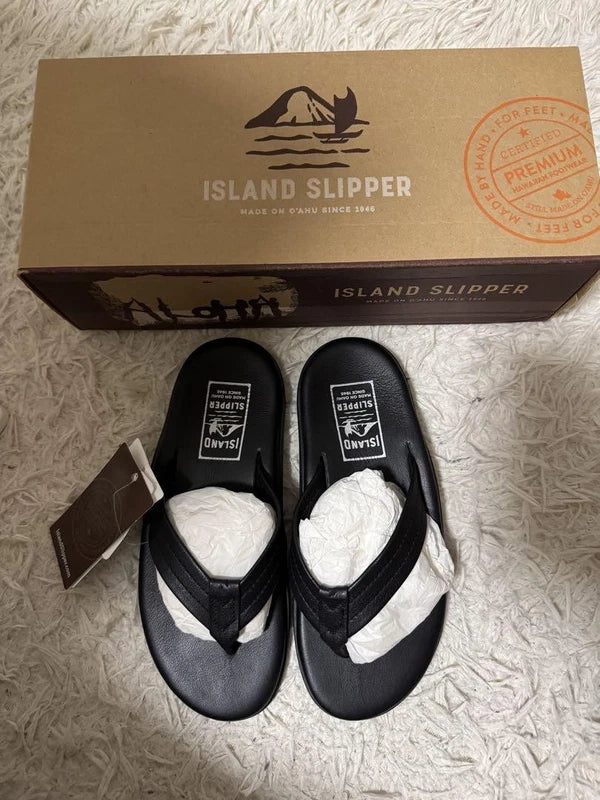 Island Slipper Leather Sandals Men’s 7 US/6 UK Black Mint Made in Hawaii