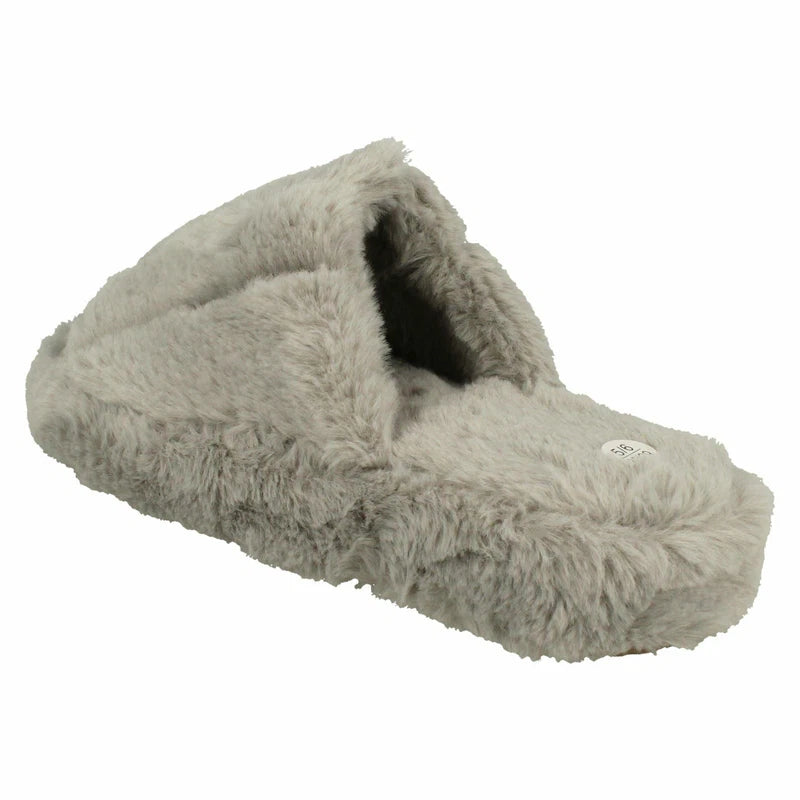 Ladies Faux Fur Striped Detail Sliders / Slippers : X2R119