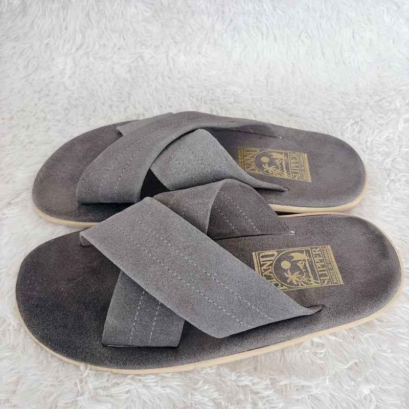 Island Slipper Suede Cross-Strap Sandals Gray 7 US/25cm Made in Hawaii