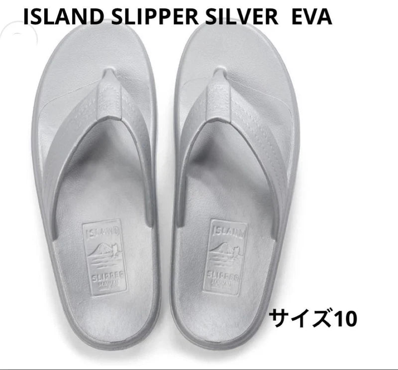 Island Slipper EVA Sandals Silver Size 10 US 28cm Mint with Box