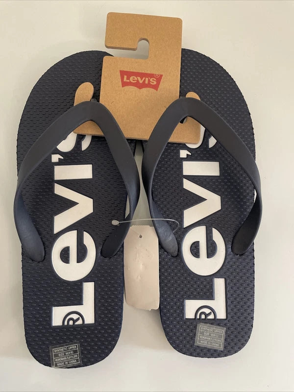 Levis Men Casual Sandal Fit Flop Thong Beach Slippers Navy Blue White M (8/9)