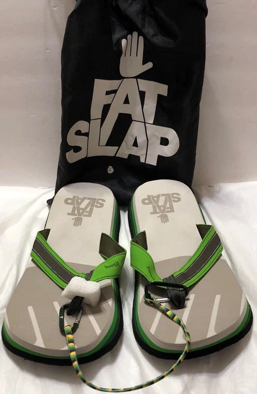 FatSlap Basil Beach Slippers Sandals Sz 11 US w/Carry Bag Green Gray Swedish