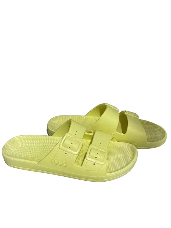 Freedom Moses Two Band Slide Yellow Women’s Unisex Casual Sandals Slippers