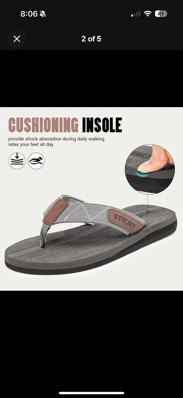 FITORY Men's Flip-Flops, Thongs Sandals Comfort Slippers for Beach 11, Grey