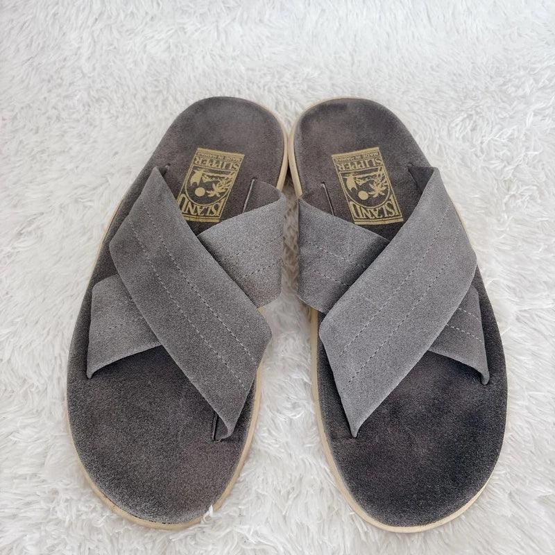 Island Slipper Suede Cross-Strap Sandals Gray 7 US/25cm Made in Hawaii