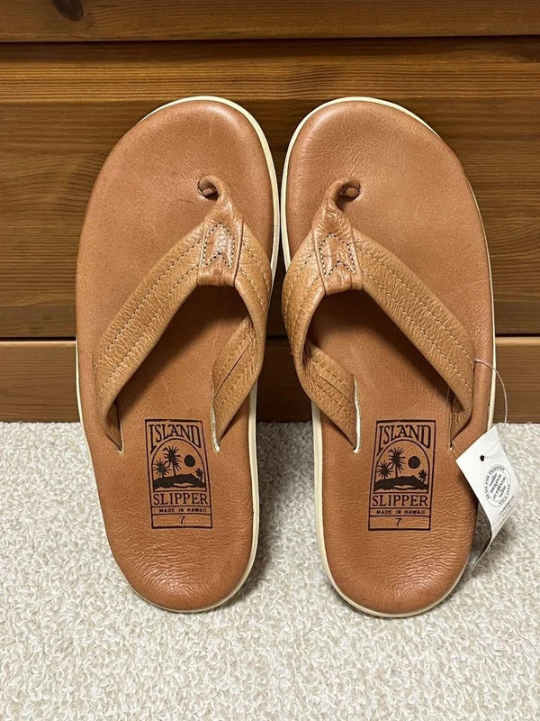 Island Slipper Leather Beach Sandals Brown 25cm Mint Unused Made in Hawaii
