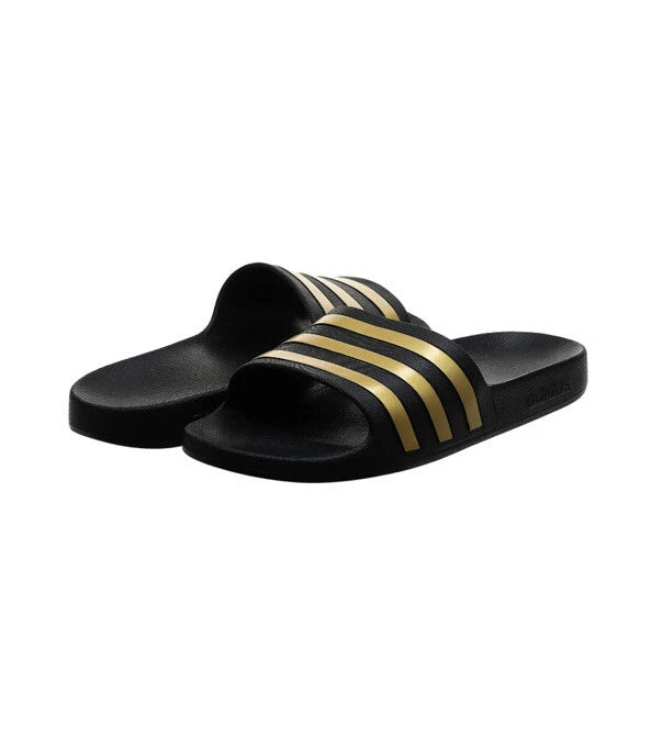ADIDAS Adilette Aqua Sandals Mens SIZE 11 Black Gold Striped Pool Slides NIB NWT