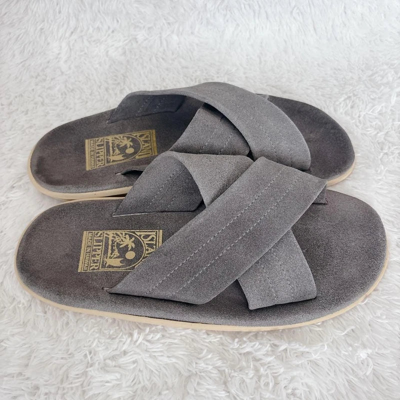 Island Slipper Suede Cross-Strap Sandals Gray 7 US/25cm Made in Hawaii