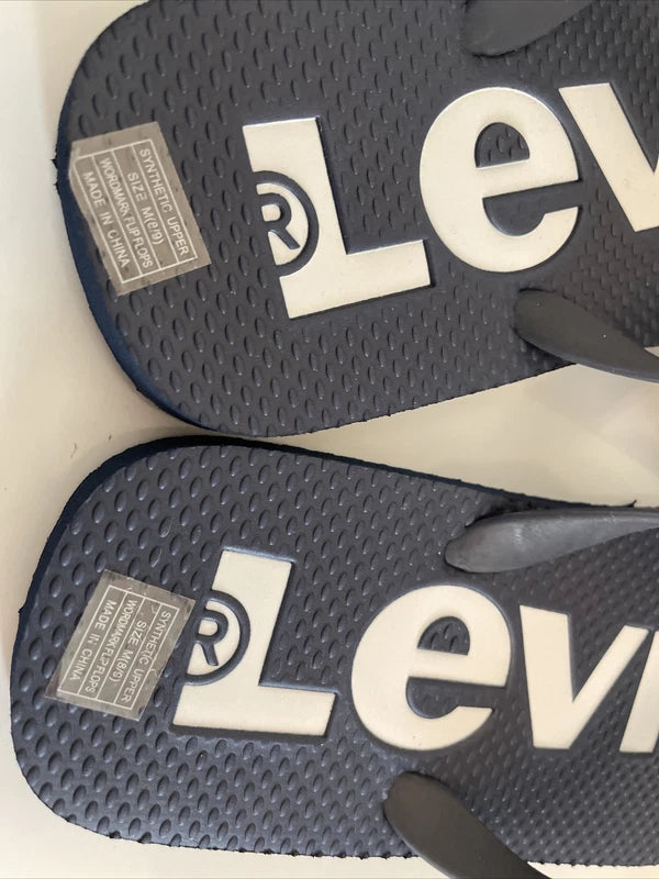 Levis Men Casual Sandal Fit Flop Thong Beach Slippers Navy Blue White M (8/9)