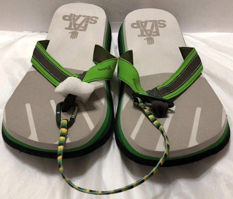 FatSlap Basil Beach Slippers Sandals Sz 11 US w/Carry Bag Green Gray Swedish