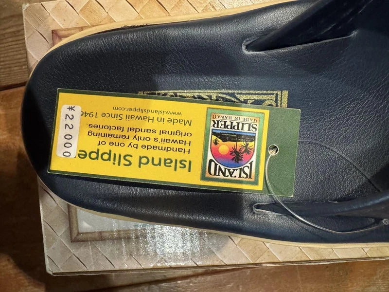 Island Slipper Navy Leather Sandals 26cm Hawaii Made Mint Unisex