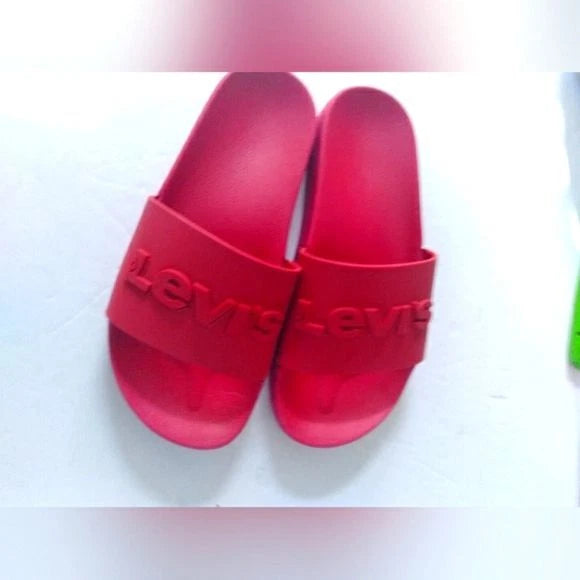 Levi's Red Pool Slides Sandals Summer Beach Casual Slip-On Slippers