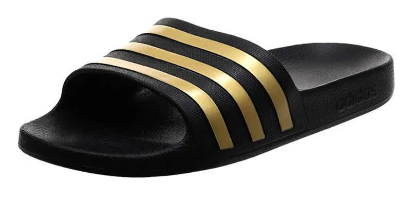 ADIDAS Adilette Aqua Sandals Mens SIZE 11 Black Gold Striped Pool Slides NIB NWT