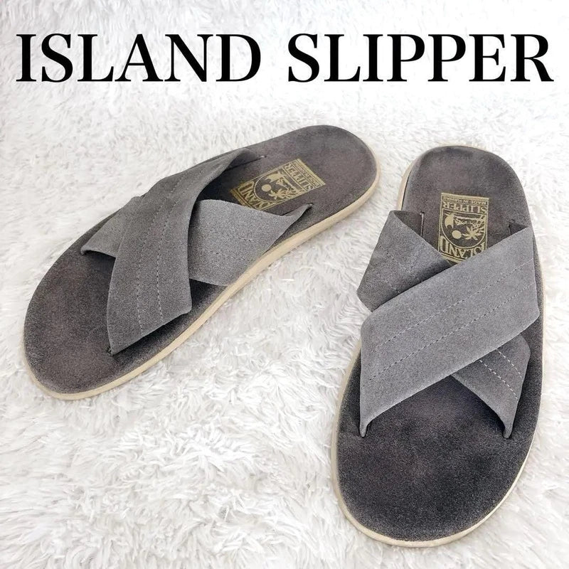 Island Slipper Suede Cross-Strap Sandals Gray 7 US/25cm Made in Hawaii