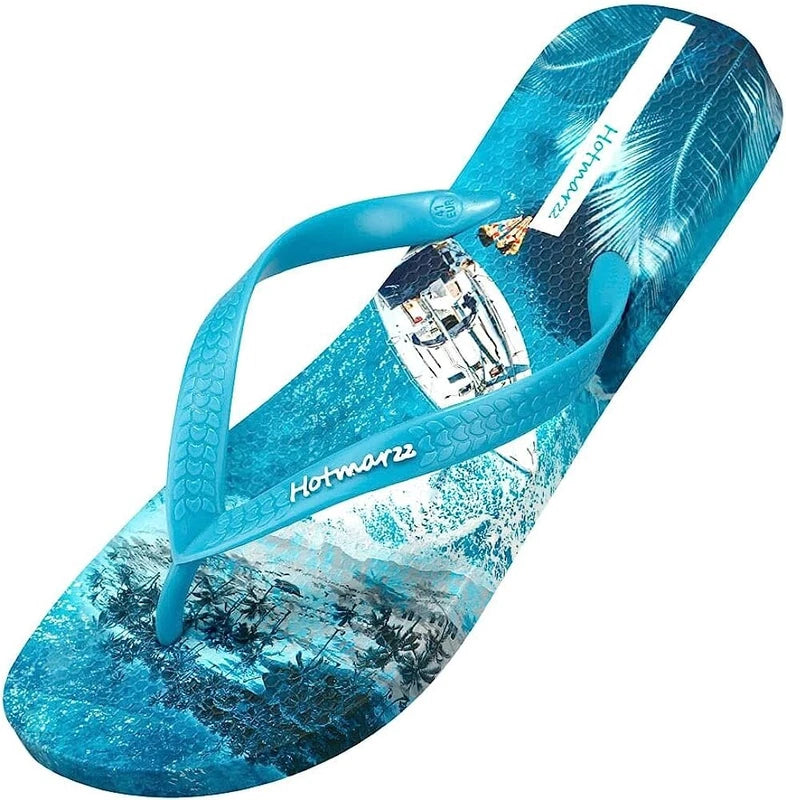 Hotmarzz Men's Flip Flops Patterns and Prints Summer Sandals Beach Slippers Blue