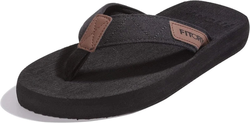 FITORY Men's Flip-Flops, Thongs Sandals Comfort Slippers for Beach 6, Black