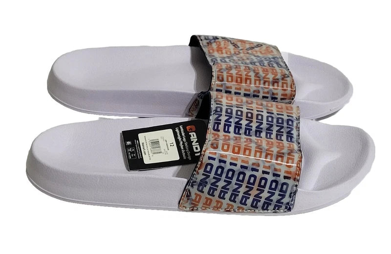 AND 1 Men's Size 12 White Sandals Slip-on Crossover Slides Slippers New