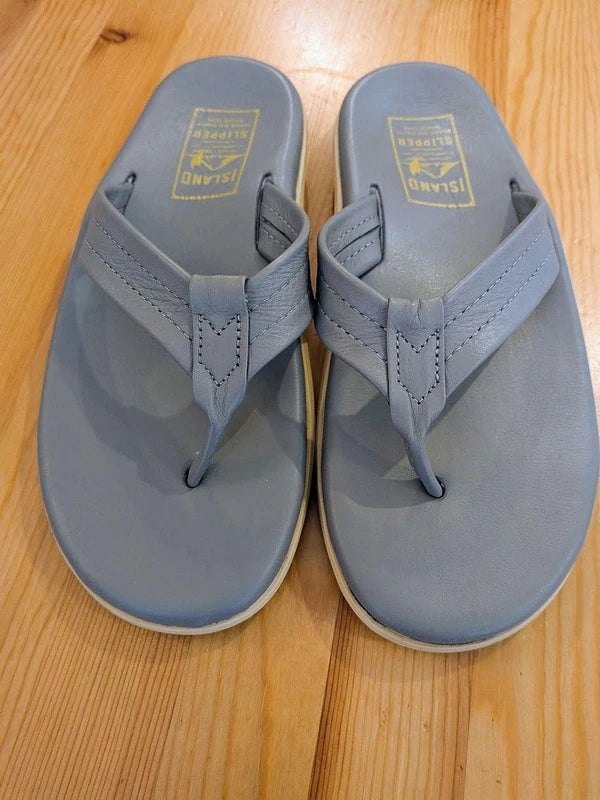 Island Slipper Leather Flip Flops Gray 26cm Mint No Box Men's Sandals