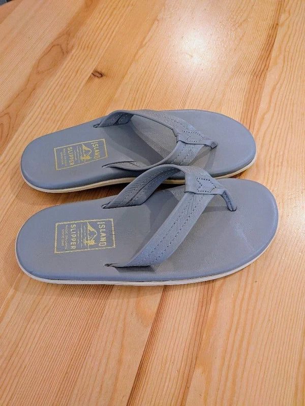 Island Slipper Leather Flip Flops Gray 26cm Mint No Box Men's Sandals