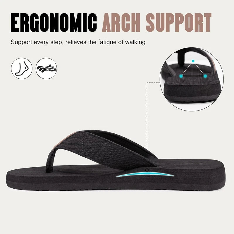 FITORY Men's Flip-Flops, Thongs Sandals Comfort Slippers for Beach 6, Black